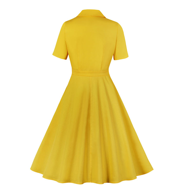 Sexy A-line Dress,Plus Size Spring Dress,Vintage Dresses for Women,High Waist Dresses for Women,Lapel Dress for Women, Daily Solid Color Dress,High Waist Midi Swing Dress, #N20966