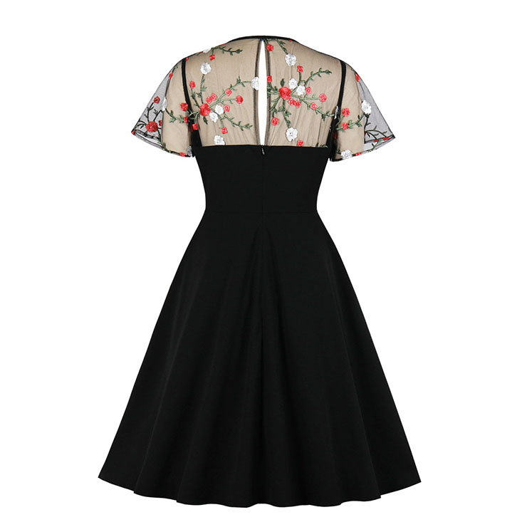 Retro Sheer Mesh Dress, Fashion A-line Swing Dress, Retro Dresses for Women 1960, Vintage Dresses 1950