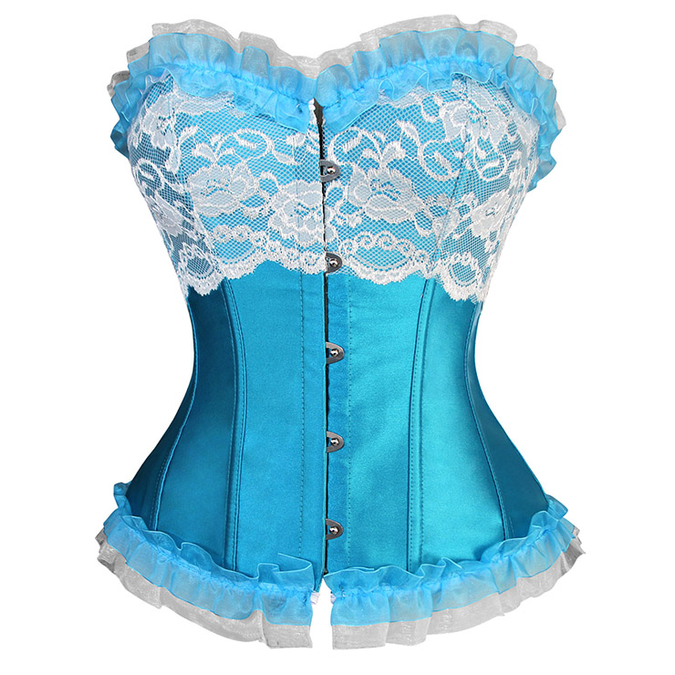 Romantic Sexy Blue Artificial Silk Lace Ruffles Overbust Corset N10650