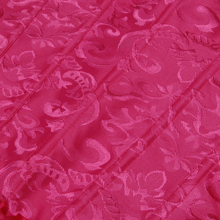 Rose bustier, vintage corset, brocade corset, ruffle trim, Baroque style, dance costume, Renaissance wear, lace-up back, theatrical corset, historical costume, metallic brocade, vintage performance wear, puffed sleeve corset, bridal corset, adjustable corset #N23800