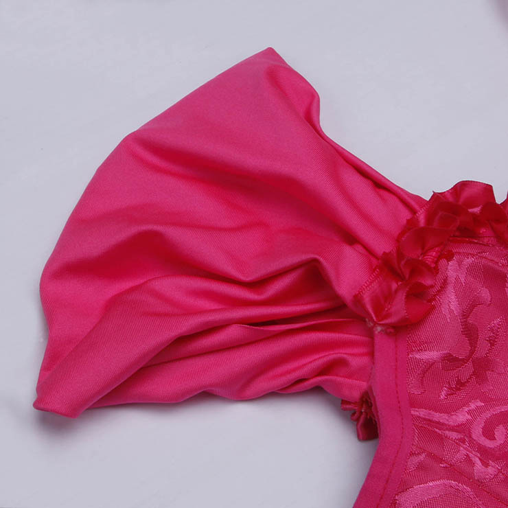 Rose bustier, vintage corset, brocade corset, ruffle trim, Baroque style, dance costume, Renaissance wear, lace-up back, theatrical corset, historical costume, metallic brocade, vintage performance wear, puffed sleeve corset, bridal corset, adjustable corset #N23800