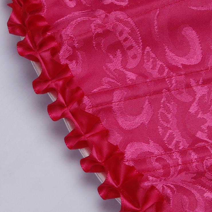 Rose bustier, vintage corset, brocade corset, ruffle trim, Baroque style, dance costume, Renaissance wear, lace-up back, theatrical corset, historical costume, metallic brocade, vintage performance wear, puffed sleeve corset, bridal corset, adjustable corset #N23800