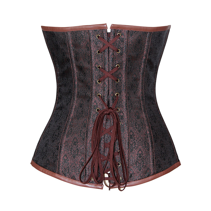 Brown Steel Bone Corset, Cheap Brocade Overbust Corset, Women