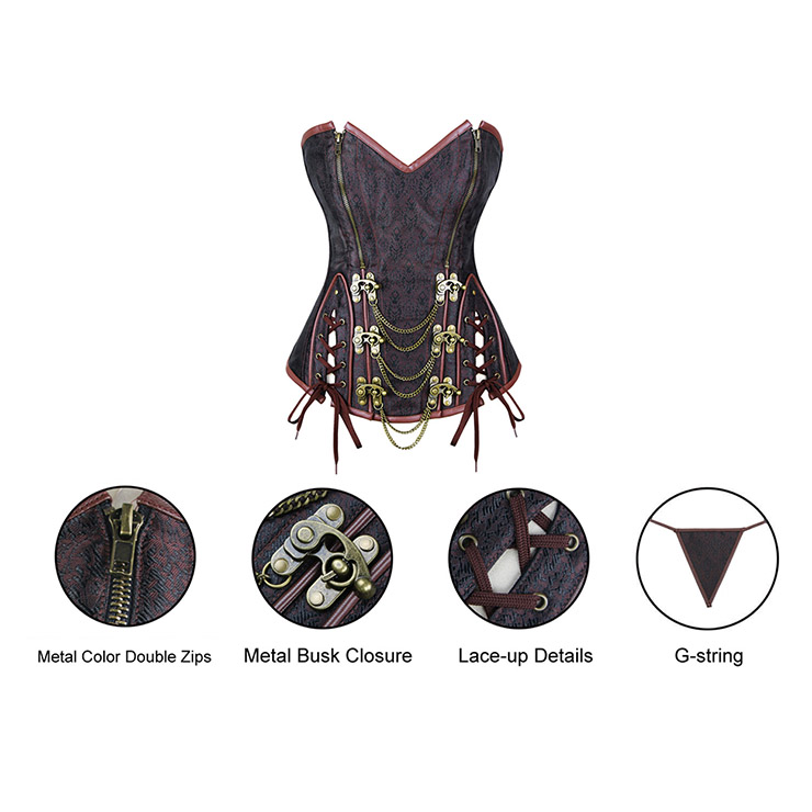 Brown Steel Bone Corset, Cheap Brocade Overbust Corset, Women