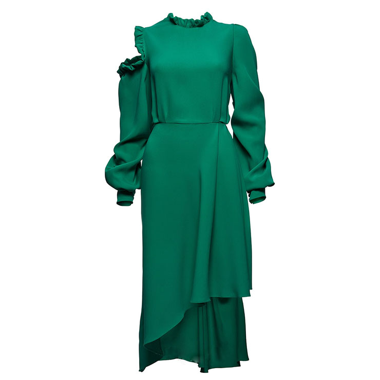Women's Fashion Green Ruffled Collar Lantern Sleeve Irregular Maxi ...