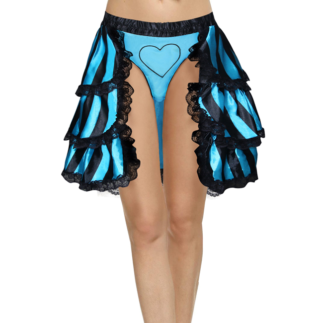 Striped Bustle Skirt & Scalloped Trimmed Lace Heart Panty, #HG4441