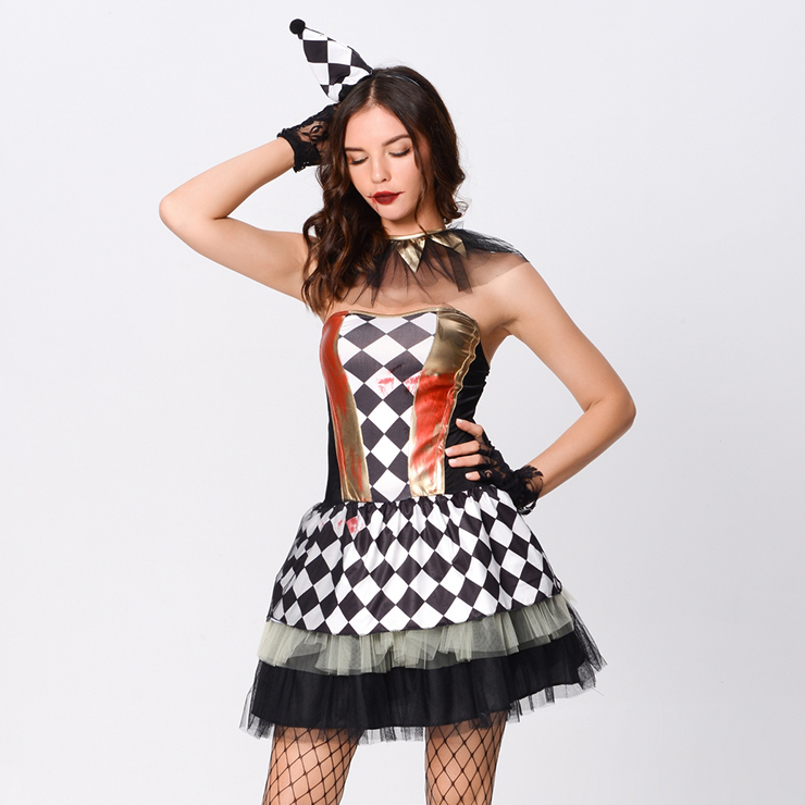 Women S Harlequin Horror Circus Girl Clown Mini Dress