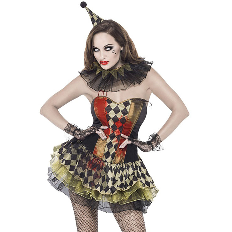 Women S Harlequin Horror Circus Girl Clown Mini Dress Cosplay Halloween