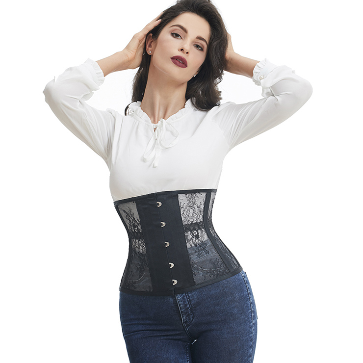 Steel Boned Underbust Corset – Lace Up Waist Cincher Bustier For Women, Plus Size Available S/M To 6XL