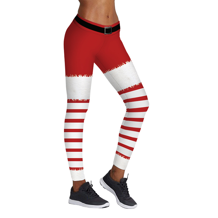 Women's Sexy 3D Digital Print Chic Ugly Santa Christmas Slim Leggings ...