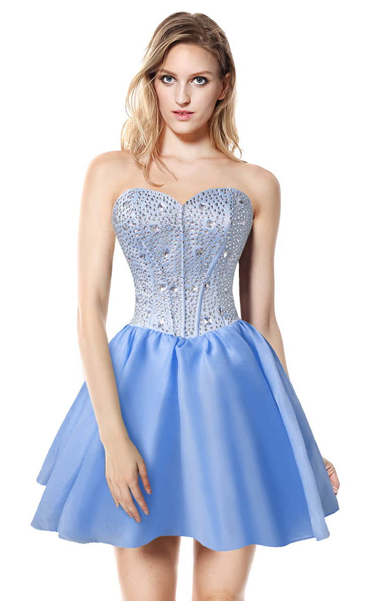 Sexy Baby-Blue A-line Sweetheart-neck Crystal Short/Mini Cocktail/Prom