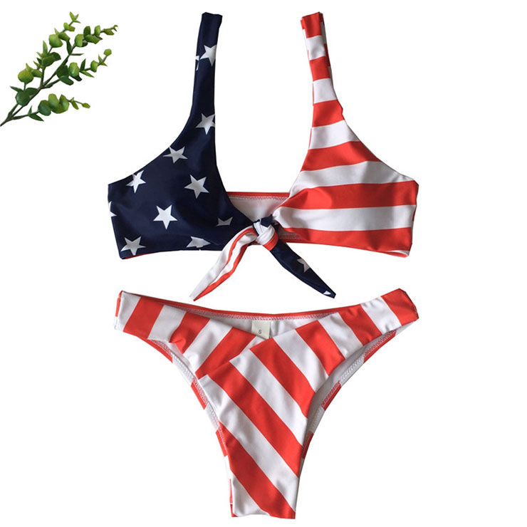 Sexy Bandage Type Bra Top Flag Pattern Beachwear Bikini Set BK17979
