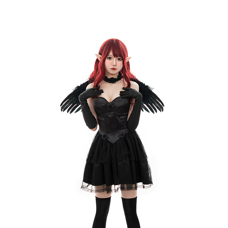 Fallen Dark Angel Cosplay Costume, Sexy Dark Angel Cosplay Costume, Naughty Cosplay Costume, Sexy Naughty Terrifying Sleeveless Black Angel Cosplay Costume#N22576