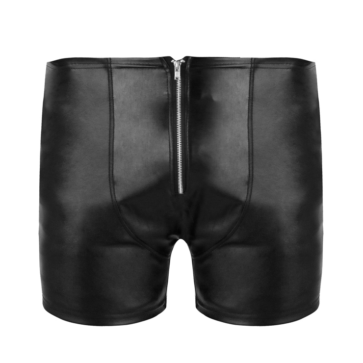 Sexy Black Faux Leather Tight Zipper Open Butt Shorts N17589