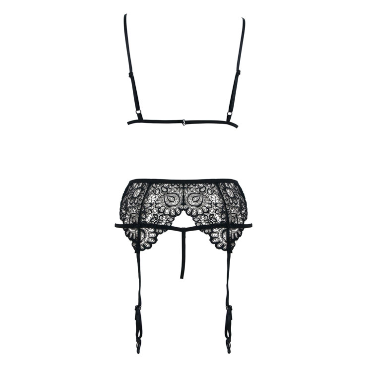 Lace Lingerie Set with Garters, Sexy Black Lingerie Set, Cheap Fashion Lingerie Set, Valentine