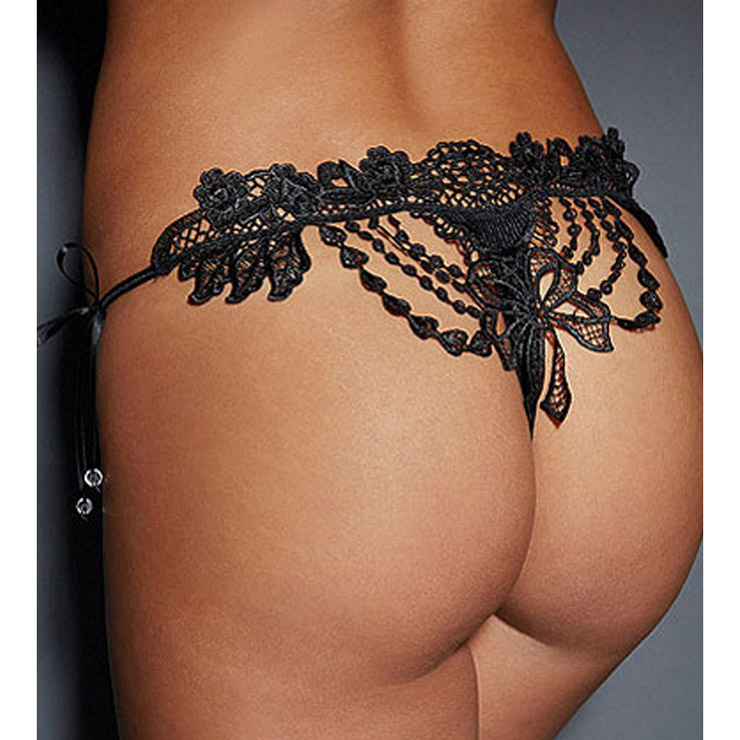Sexy Black Mesh Lace Thong, Sexy Lace-up G-string for Women, Black Hollow Out Lace Panty, See-through Mesh Panty, Sexy Hollow Out G-string, Sexy See-through Lace Panty, #PT16452