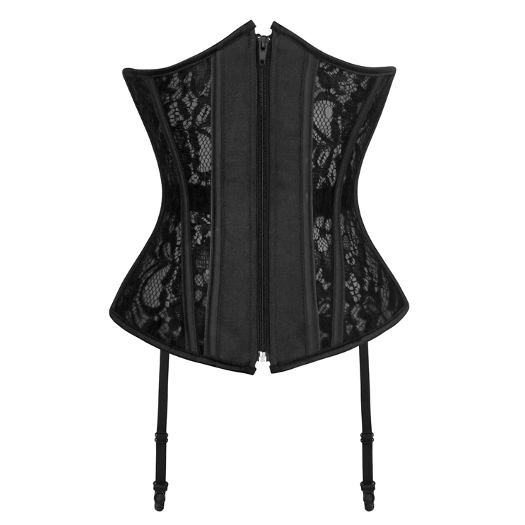 Sexy Victorian Black Floral Lace Zipper Closure Waist Cincher Underbust ...