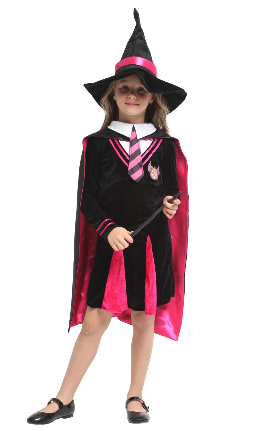 Sexy Gothic Black Magician Mini Dress Children Halloween Cosplay Costume N22947