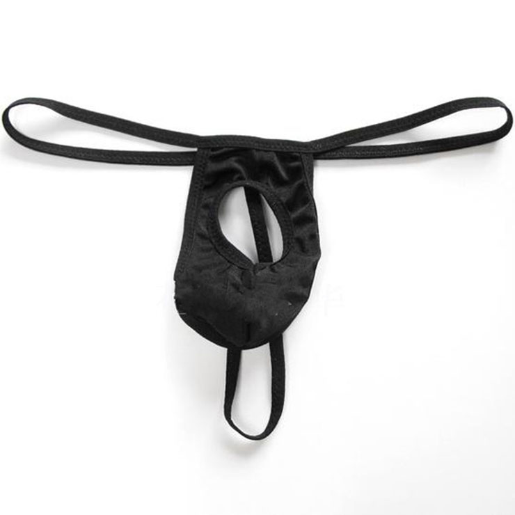 Men's Sexy Black Elastic Open Pouch G-string Brief Thong PT17635