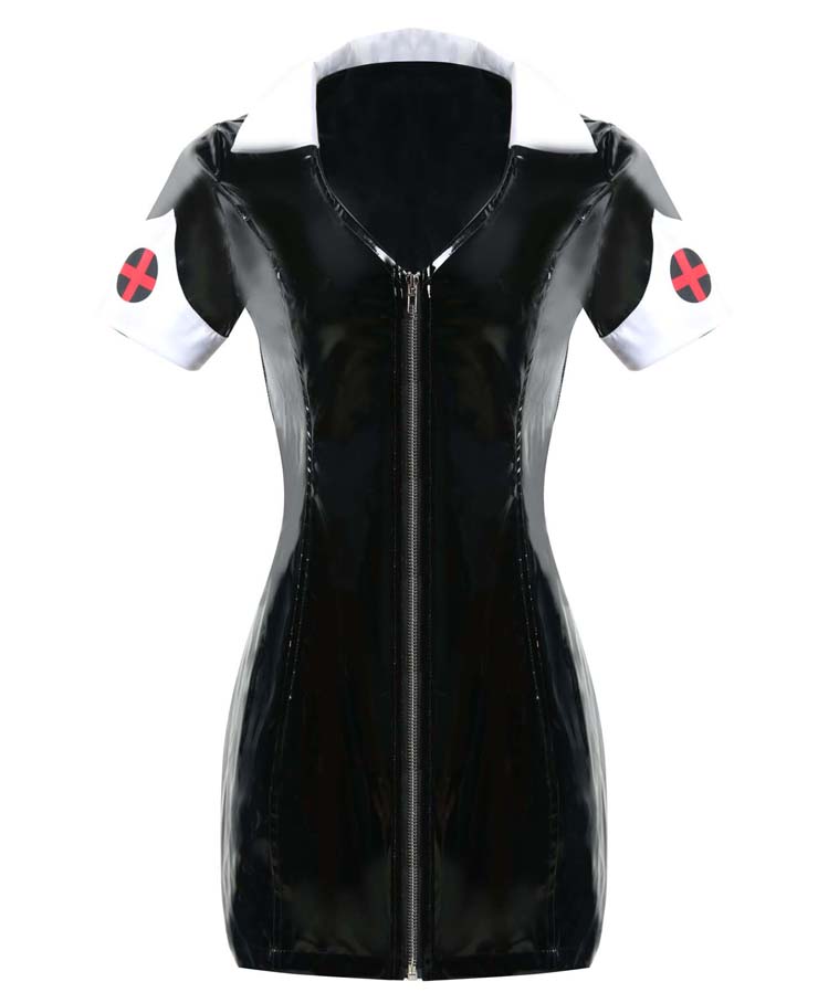 Sexy Black Nurse Costume,. Cheap Halloween Costume, PVC Costume, Hot Sale Hottie Nurse Costume, Plus Size Costume, #N10724