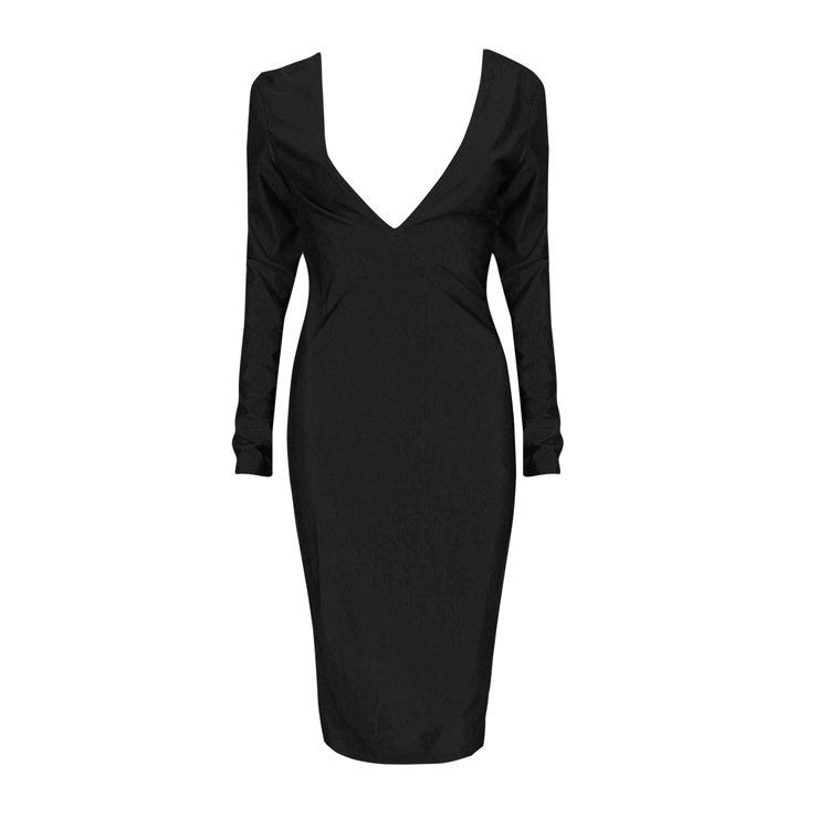 Sexy Black Deep V Evening Club Bodycon Dress N9204