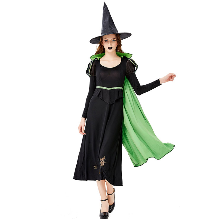 Black Vintage Witch Costume, Vintage Witch Halloween Party Dress, Sexy Black Witch Costume, Fashion Black Witch Womens Costume, #N19432
