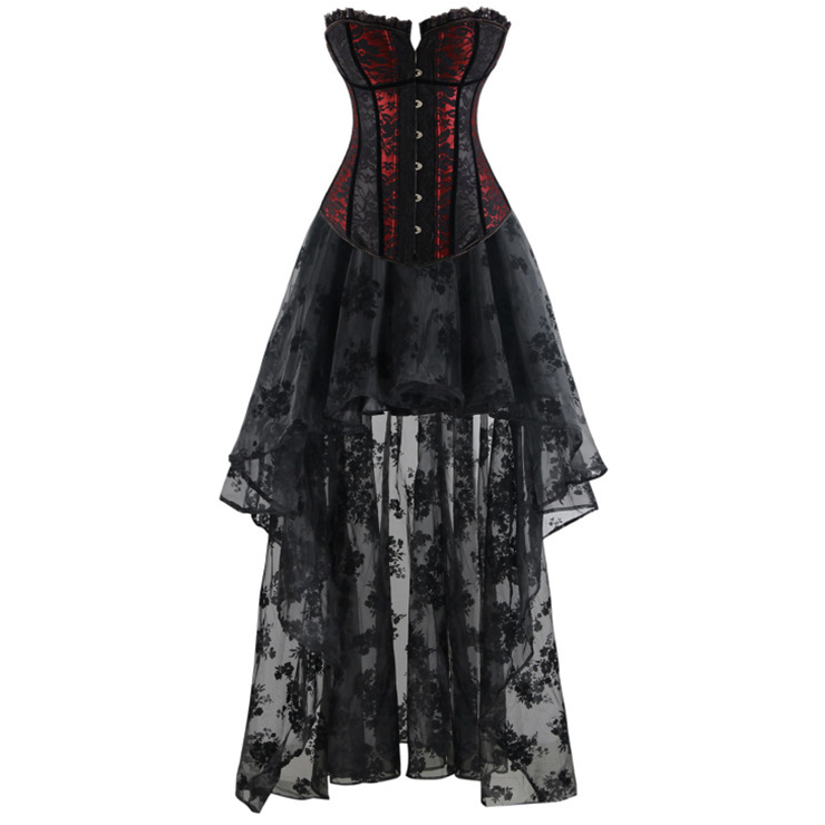 Women's Fashion Sexy Black and Red Lace Corset Organza Skirt Set N15452