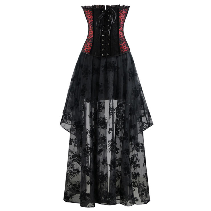 Women's Fashion Sexy Black and Red Lace Corset Organza Skirt Set N15452