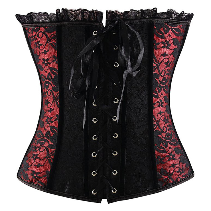 Women's Fashion Sexy Black and Red Lace Corset Organza Skirt Set N15452