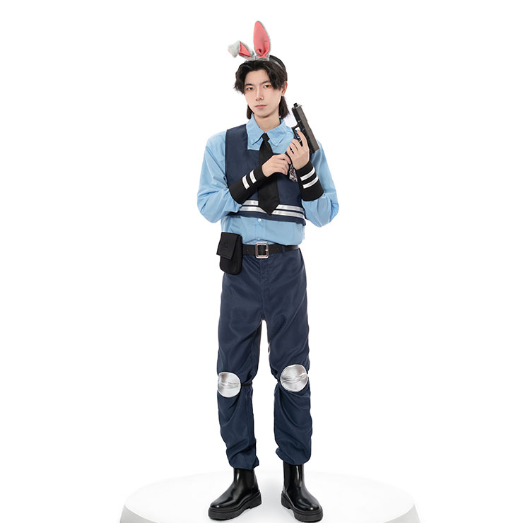 Hot Police Costume, Sexy Judy Hopps Police Rabbit Dress, Sexy Male Police Cosplay Costume, Sexy Police Uniform Halloween Costume,Lovely Cool Male Long Sleeve Shirt Judy Hopps Police Cosplay Costume,#N22696