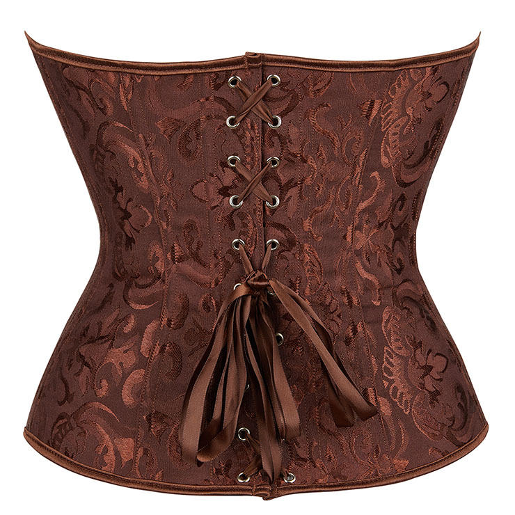 Brocade Corset,Sexy Corset, Strapless Brocade Corset, Sexy Vintage Palace Brown Jacquard Body Shaper Strapless Overbust Corset, #N22404