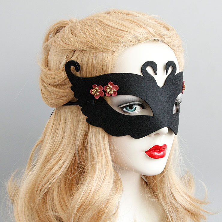 Halloween Party Masks, Costume Ball Masks, Black Animal Face Mask, Masquerade Party Face Mask, Charming Flower Eye Mask, Black Cosplay Eye Mask, #MS17343