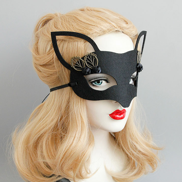 Halloween Party Masks, Costume Ball Masks, Black Fox Face Mask, Masquerade Party Face Mask, Charming Fox Face Mask, Black Cosplay Face Mask, #MS17342