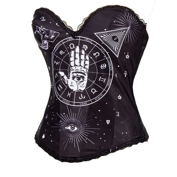 Sexy Black Lace Corset, Black Halloween Costume Corset,  Skull Halloween Costume Corset for Women, #N11622