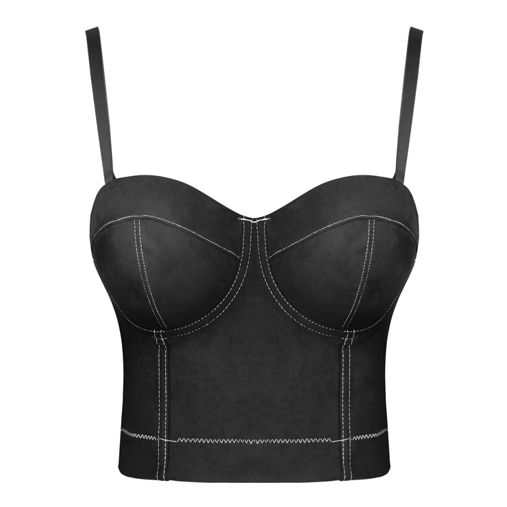 Sexy Black Spaghetti Straps Faux Suede Bustier Corset Crop Top N18306
