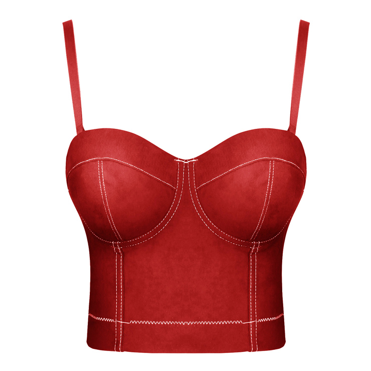 Sexy Red Spaghetti Straps Faux Suede Bustier Corset Crop Top N18307