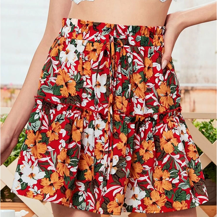 Sexy Floral Print Flared Short Skirt High Waist Pleated Mini Skater ...