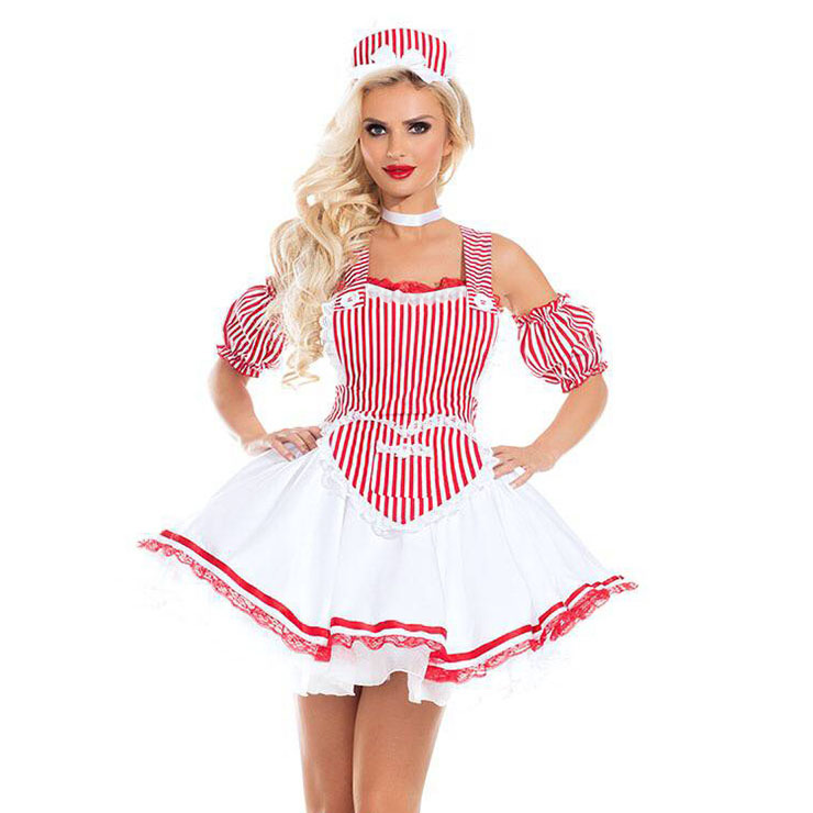 Sexy French Maid Dress With Wide Straps Adult Halloween Cosplay Costume N18181