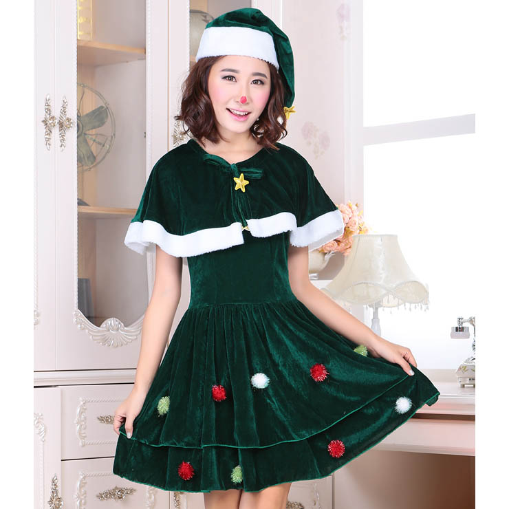 Sexy Green Velvet Christmas Tree Dress Costume N10912