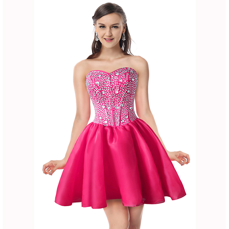 Sexy Hot-Pink A-line Sweetheart-neck Crystal Short/Mini Cocktail/Prom ...