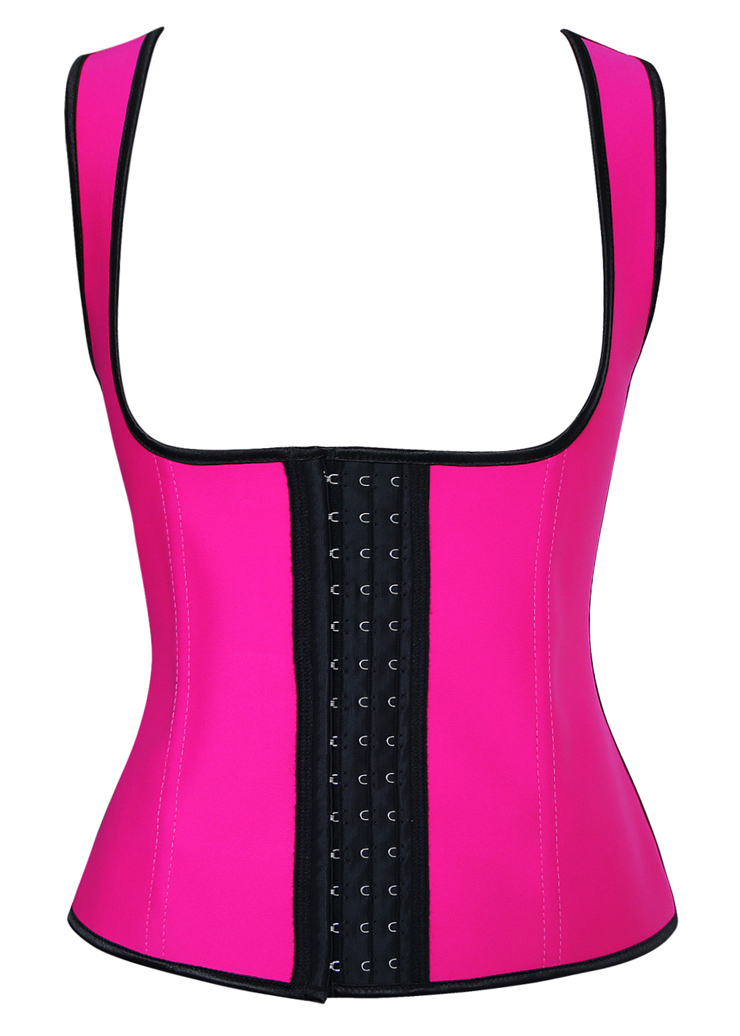 Hot-Pink Steel Bone Vest Corset, Latex Underbust Corset, Hot-Pink Underbust Corset, Women