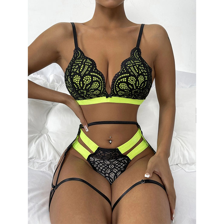 Sexy Neon Green Spaghetti Straps Triangle Bra and Bandage Thong Underwear Lingerie N22160
