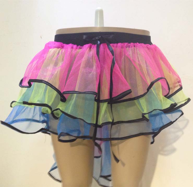 Layers Ruffles Ribbon Edge Tail Skirt, More Layer Rainbow Petticoat, Rainbow  Asymmetric Petticoat,  #HG9348