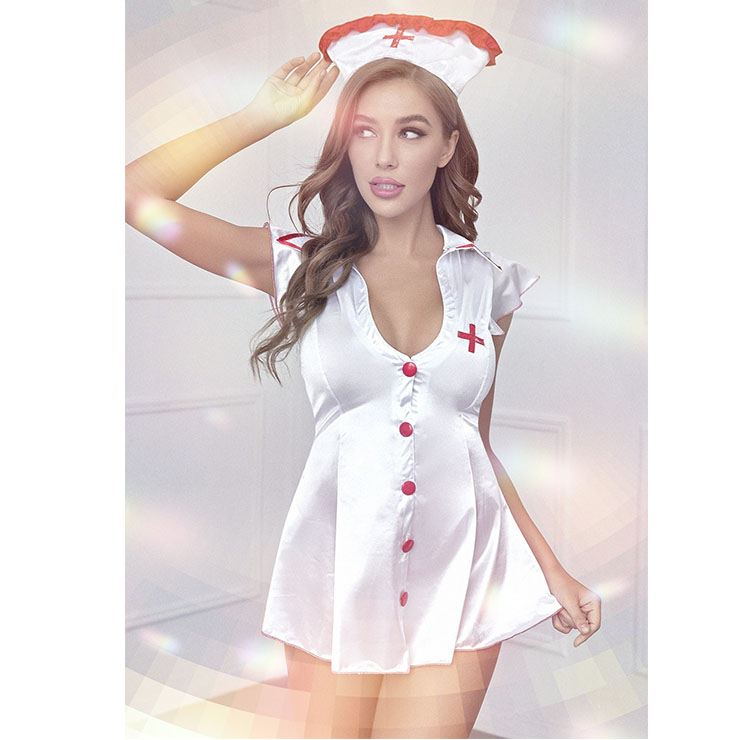 Hot Nurse Costume, Sexy Nurse Lingerie, Sexy Nurse Cosplay Costume, Sexy Nurse Uniform Lingerie, Sexy Nurse Uniform Halloween Costume, Nurse Temptation Costume, Cheap Nurse Mini Dress Set#N23199