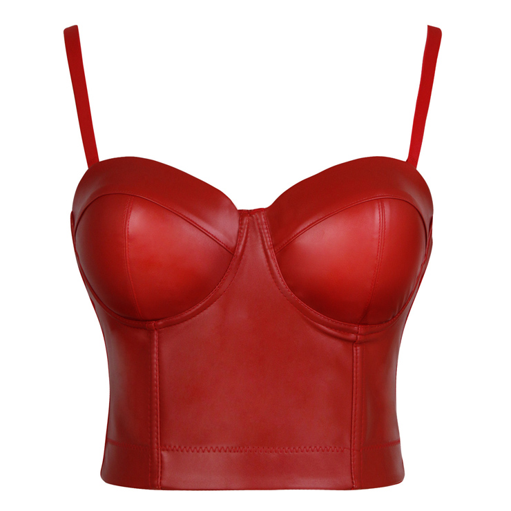 Sexy Red Spaghetti Straps PU Bustier Bra Corset Clubwear Crop Top N18604