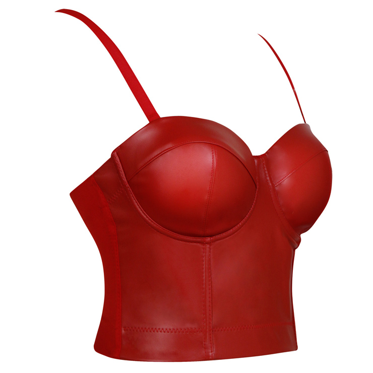 Sexy Red Spaghetti Straps Pu Bustier Bra Corset Clubwear Crop Top N18604 