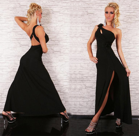 one shoulder sleeveless gown, Sexy Party Maxi Gown, Black Maxi Gown, #N5627