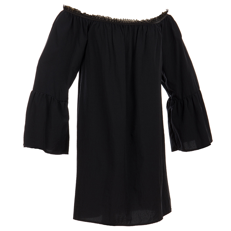Elastic Black Shirt, Cotton Blouse, Long Blouse Top, Cotton Blouse, Victorian Blouse, Sexy Tonic, Sexy Off the Shoulder Blouse, #N15317