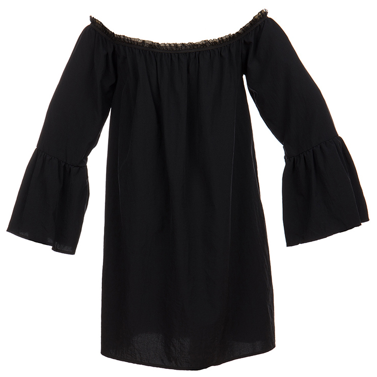 Elastic Black Shirt, Cotton Blouse, Long Blouse Top, Cotton Blouse, Victorian Blouse, Sexy Tonic, Sexy Off the Shoulder Blouse, #N15317