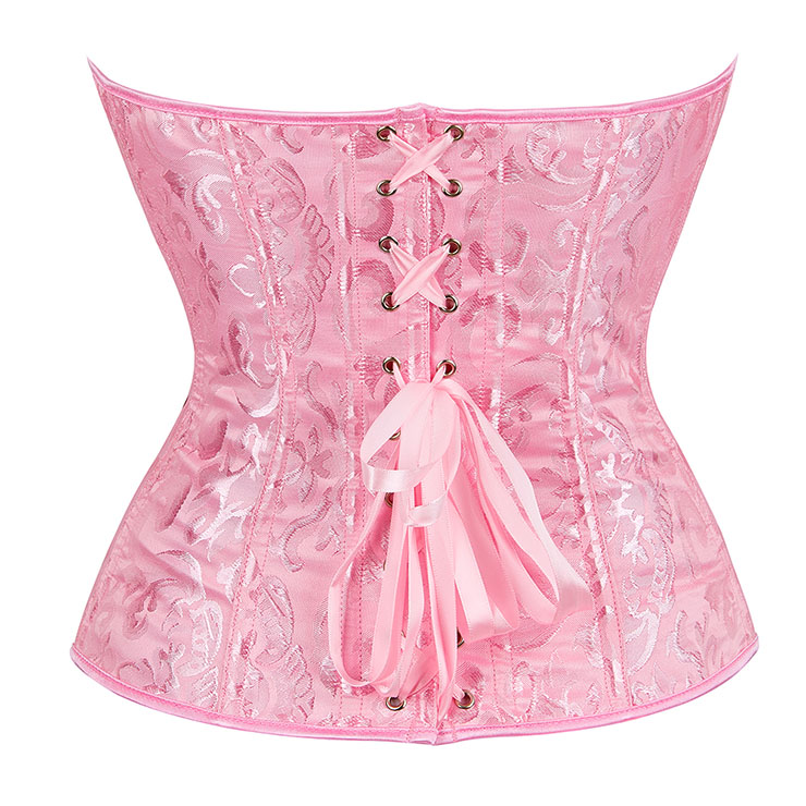 Brocade Corset,Sexy Corset, Strapless Brocade Corset, Sexy Vintage Palace Pink Jacquard Body Shaper Strapless Overbust Corset, #N22403